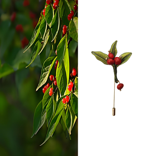 Chanhua Red Bean Brooch - Three Leaves
