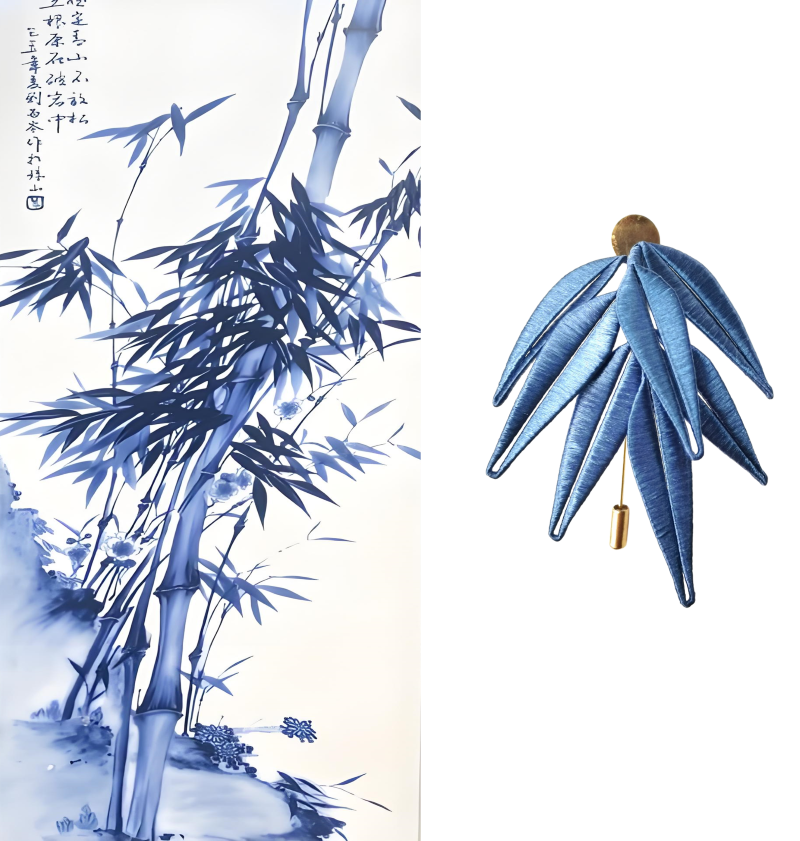 Chanhua Bamboo Brooch - Blue